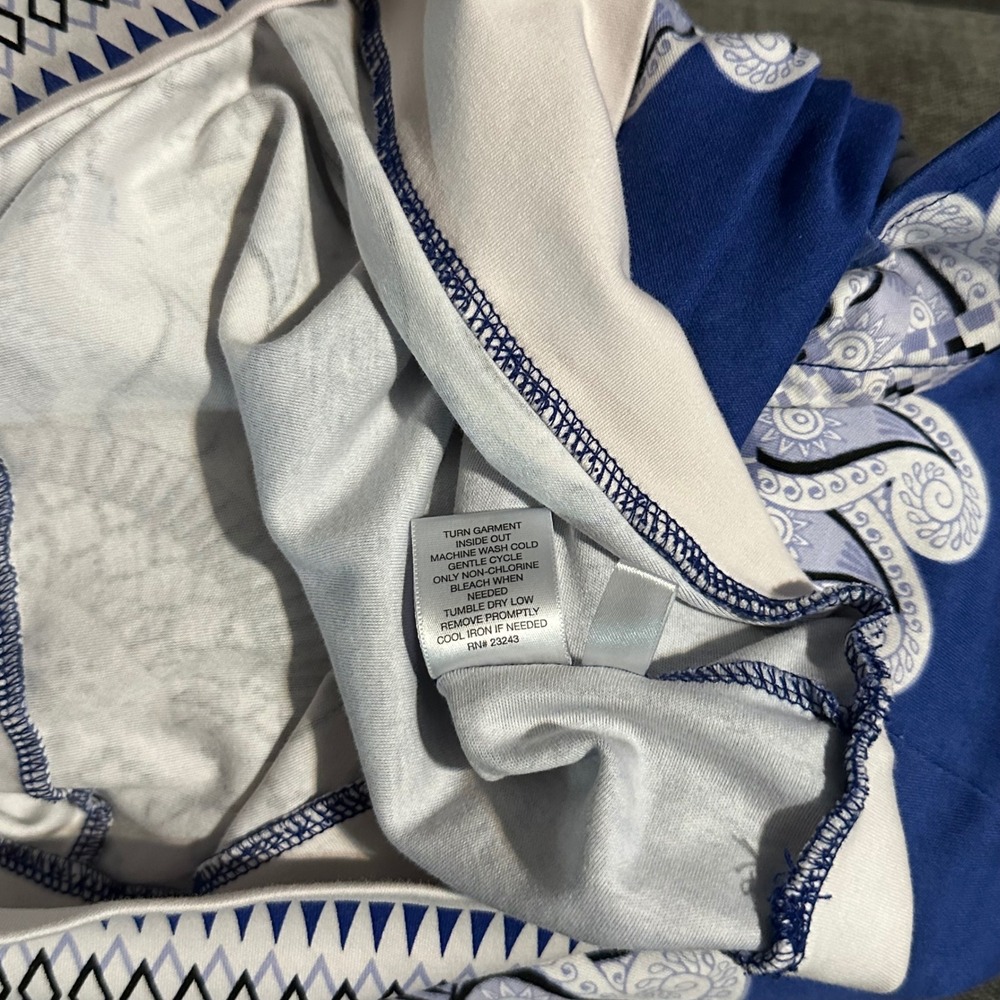 New York & Company Dress Small Blue White Cotton Sheath Boho Geo Print - Picture 8 of 8